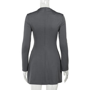 Commercio all'ingrosso della fabbrica grigio signore manica lunga Mini abito per le donne Slim Fit ufficio signora carriera abito grigio scuro - Product Image 5