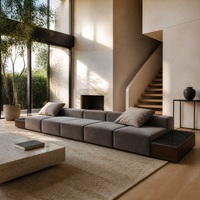 Grande canapé modulaire en velours avec côtés en marbre et structure en bois de noyer