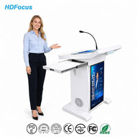 HDFocus - Pupitre intelligent à double écran - Affichage publicitaire 32 pouces & écran tactile 21,5 pouces - Pupitre numérique à hauteur réglable électriquement