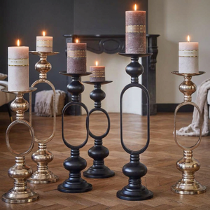 Modern Gold and Black Metal <b>Candle</b> Holder Stands Geometric Tabletop Candlestick Vases for Luxury <b>Wedding</b> Home Decor - Product Image 2