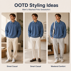 <span class=keywords><strong>Felpa</strong></span> Personalizzata OEM Oversize con Colletto <span class=keywords><strong>Polo</strong></span>, Lavaggio Acido, Chiusura <span class=keywords><strong>a</strong></span> 2 Bottoni, Costine Larghe, Stile Casual Streetwear Vintage - Product Image 5