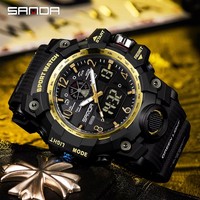 Montre de sport de luxe pour homme SANDA 3169, résistante à l'eau 5BAR, affichage numérique à quartz, alarme lumineuse, chronomètre, chronographe, plongée
