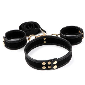 Yüksek kaliteli altın Metal PU esaret sınırlamalar Set köle SM yaka kelepçe - Product Image 3