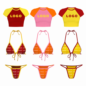 MOQ 50 Pieces OEM/ODM Custom <b>Plus</b> <b>Size</b> Blocking Bra <b>Bikini</b> Beachwear for Women Plaid Print Swimwear Beach T-shirt <b>Bikini</b> <b>Set</b> - Product Image 1