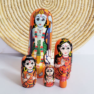 ตุ๊กตาไม้หลากสีสันลายการ์ตูนแบบซ้อนกันได้ รุ่น Perfect Bazaar Ramji-5 ชิ้น ของตกแต่งบ้าน สไตล์ศิลปะอาร์ตเดโค สำหรับเทศกาล Diwali - Product Image 3