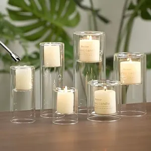 Suporte de vela retangular de vidro cristal para decoração de casamento, recipiente alto com vários espelhos para velas