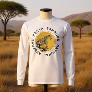T-shirt a maniche lunghe della Riserva Nazionale Samburu del Kenya, design leopardo safari - Product Image 3