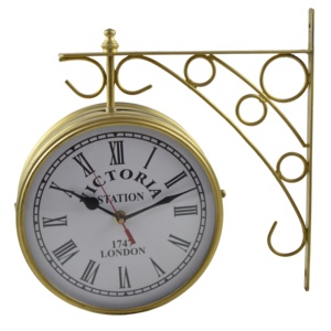 Reloj de pared redondo de hierro y Metal, decoración barata, estación de tren de jardín, doble cara, números romanos, minimalista - Product Image 1