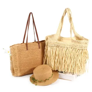 Bolso de paja de playa, bolso grande de verano de ratán, nueva moda 2024, bolso de verano hecho a mano, bolsos de playa de paja