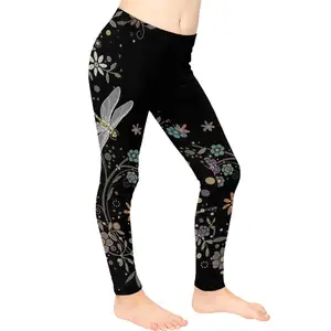 Custom Quick Dry Dragonfly Printed Kids Yoga Pants OEM Manufacture Floral Fitness Tights Girls Active Wear Children's Leggings