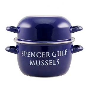 Olla para Mejillones de <span class=keywords><strong>Hierro</strong></span> Fundido Esmaltado con Dos Asas y Tapa de Vidrio Templado, Diseño Europeo, Ecológica, Negra/Roja/Verde/Azul, Tamaños de 14-26 cm - Product Image 1