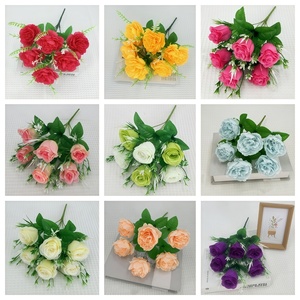 Rose artificielle à tige unique en soie plastique, teinte à la main, petit bouquet pour la décoration intérieure - Product Image 2