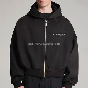Winter 500gsm Thick Cotton Cropped <b>Hoodie</b> <b>Men</b> Custom Personalized logo <b>Zip</b> <b>up</b> <b>Hoodie</b> Manufacturer Plain <b>Black</b> Blank <b>Zip</b> <b>Hoodie</b> - Product Image 1