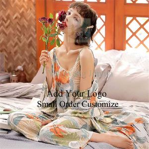 Pijamas <span class=keywords><strong>de</strong></span> Verano Personalizados para <span class=keywords><strong>Parejas</strong></span> <span class=keywords><strong>de</strong></span> Tres Piezas: Camisón <span class=keywords><strong>de</strong></span> Manga Larga para Mujer, Bata <span class=keywords><strong>de</strong></span> Baño, Pijama para Hombre, Ropa <span class=keywords><strong>de</strong></span> Estar por Casa - Product Image 3