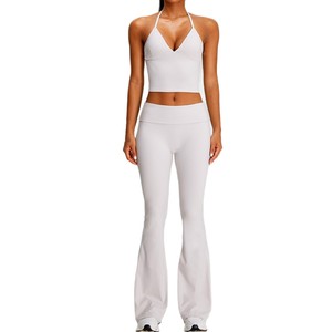 Ensemble de yoga 2 pièces pour femme, style européen et américain, effet seconde peau, séchage rapide, en Spandex/Nylon, couleur unie, coupe ajustée, longueur intégrale, pour le fitness - Product Image 5