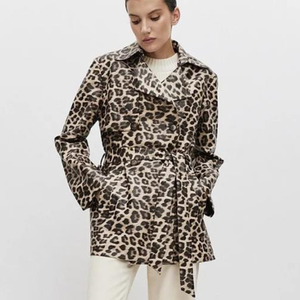 Manteau long rétro style Old Money à imprimé léopard, col à revers, double boutonnage, veste en cuir PU pour femme, automne - Product Image 2