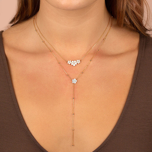 Collier CANNER S925 en argent sterling, pendentif mini en forme de Y, longue chaîne, petite fleur ronde, motif floral - Product Image 3