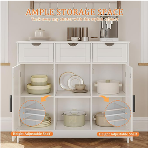 Gabinete de barra de café <span class=keywords><strong>blanco</strong></span> 2 estantes ajustables 3 cajones 2 puertas Almacenamiento de madera para baño cocina sala de estar - Product Image 4