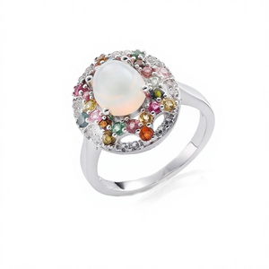 Anillo de la Serie Counterattack con Incrustaciones de Jade, Ópalo, Turmalina Natural y Zafiro Blanco Sintético, Joyería Vintage - Product Image 1