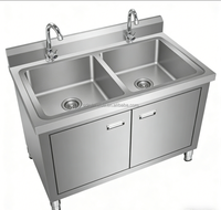 Évier double à usage intensif avec armoire de rangement, évier à double bac multifonctionnel pour la restauration commerciale