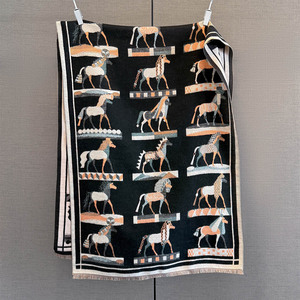 2025 Hoge Kwaliteit Kasjmier Sjaals Met Klassieke Paardenpatronen Dubbelzijdige Luxe Winter Warme Pashmina Sjaal Voor Dames - Product Image 2