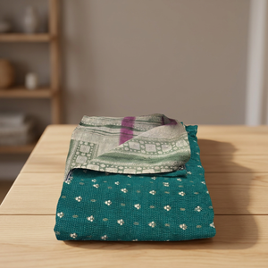 MAYURI CREATIONS Colcha Kantha Reversible Hecha a Mano, Colcha de Algodón Floral Vintage, 30 Hilos, 100TC, Lavable, Decoración Bohemia para el Hogar - Product Image 2