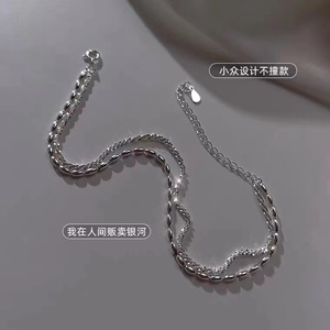 สร้อยข้อเท้ารูปดาวข้าวสองชั้นสีเงิน925สำหรับผู้หญิงสร้อยข้อมือเงินสเตอร์ลิงแบบเรียบง่ายออกแบบเครื่องประดับ - Product Image 4