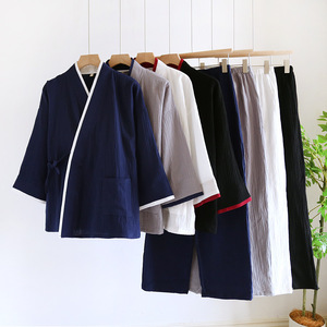 <span class=keywords><strong>Pyjama</strong></span> Kimono Hanfu pour <span class=keywords><strong>homme</strong></span>, style japonais, en gaze de coton pur, pour printemps, automne et hiver, <span class=keywords><strong>grande</strong></span> <span class=keywords><strong>taille</strong></span> (jusqu'à 100 kg), ensemble de tenue de sauna à domicile - Product Image 4