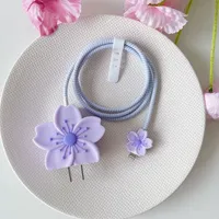 Luxe bégonia fleur USB câble ligne de données protecteur couverture pour iPhone 18W / 20W étui de charge rapide dessin animé enrouleur organisateur