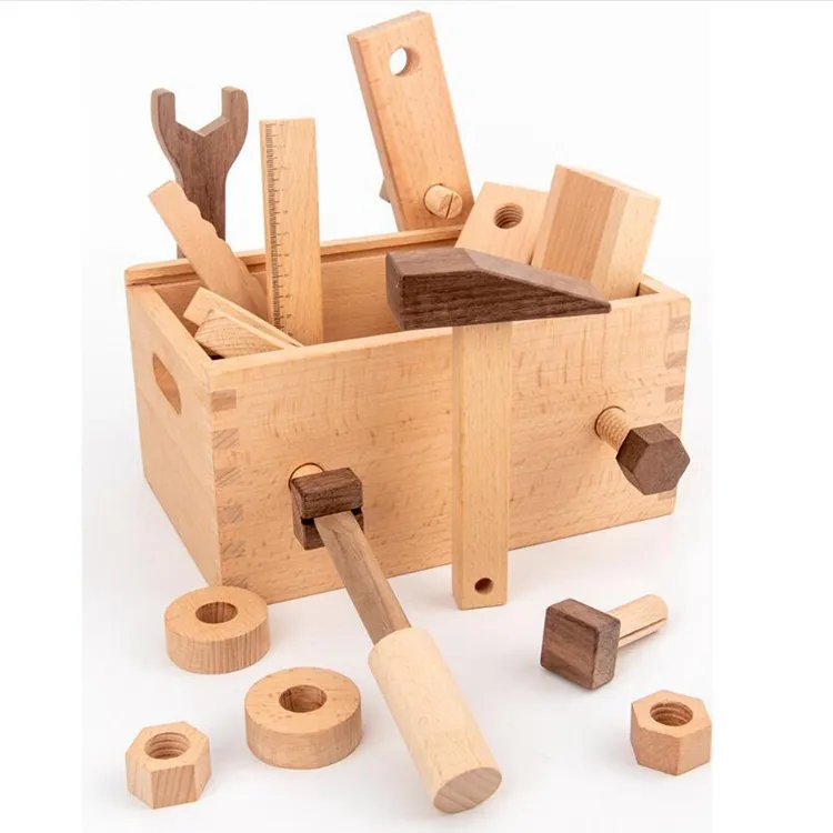 Educational Repair Tool Toy Nut Construction Toys Beech Wooden Simulation Toolbox