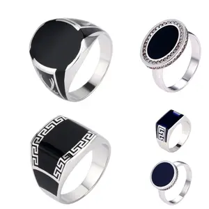 Saudi Arabia Round Mens enamel RING colored rings 925 Sterling Silver Ring With Small White CZ Stone
