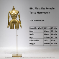 Mannequin torse en plastique brillant BBL avec bras mobiles électroplaqués, demi-corps, pour exposition de vêtements en boutique