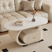 Mesa de Té Móvil Butter Wind para Sala de Estar, Estilo Wabi-Sabi de Lujo Ligero, Tablero de MDF con Aspecto de Roca, Nueva