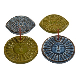 Porta Incienso de Cerámica <span class=keywords><strong>con</strong></span> Diseño de <span class=keywords><strong>Sol</strong></span>, Glaseado Azul, Redondo, para Decoración y Aromaterapia, Venta al Por Mayor de Fábrica, Personalizable, Se Acepta OEM/ODM - Product Image 1