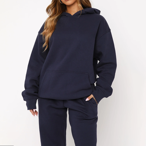 Ensemble deux pièces pour femme, sweat à capuche à manches longues pour l'hiver, 100 % coton, grandes tailles, sweat à capuche épais 100 % coton - Product Image 1
