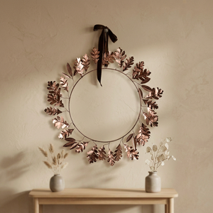 Guirnalda Decorativa Redonda Rústica Hecha a Mano con Hojas de Roble y Cobre, Sin Iluminación, Pieza Única - Product Image 6