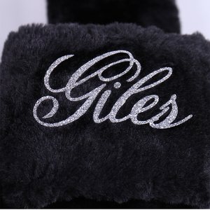 Logo personalizzato paillettes tinta unita <span class=keywords><strong>pantofole</strong></span> di pelliccia per le donne nuovo stile al coperto all'aperto matrimonio bianco peluche punta aperta per la <span class=keywords><strong>casa</strong></span> <span class=keywords><strong>pantofole</strong></span> - Product Image 3