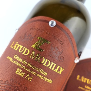 Factory Made Exquisite Luxury Leather Wine Bottle Label <b>Sticker</b> Self Adhesive Embossed PU Label - Product Image 3
