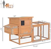 [En stock] Poulailler en bois TIANYI 75 pouces avec enclos extérieur et nichoir