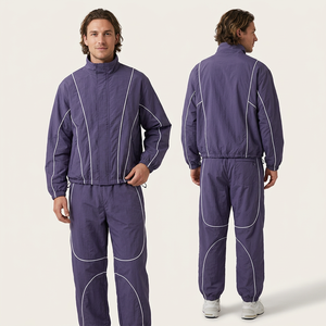 Conjunto Deportivo Morado de Manga Larga con Cuello Alto, Cintura Elástica, Transpirable, Color Sólido, para Otoño, Cortavientos - Product Image 5