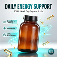 Flacon en verre ambré de 250 ml avec bouchon à vis noir, conteneur vide pour capsules de médicaments, flacon en verre pour compléments pharmaceutiques et comprimés