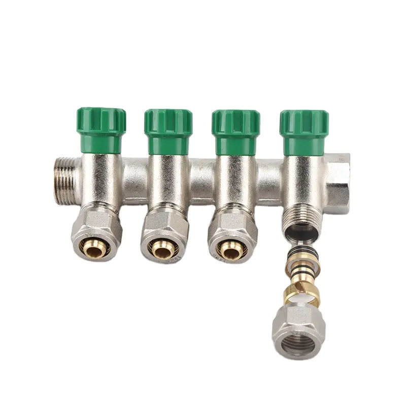 Màu Xanh Lá Cây Xử Lý Manifold Bar Cho Hệ Thống Sưởi Ấm, Nước Brass Nước Nóng Năng Lượng Mặt Trời Manifold