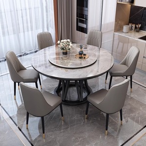 Tavolo da Pranzo Rotondo Moderno di Lusso con Piano in Pietra Sinterizzata Lucida e Base a Colonna Scultorea per Arredamento Villa - Product Image 1