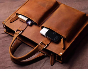 クレイジーホースレザー ラップトップバッグ ヴィンテージ レザーポートフォリオ ヴィンテージメッセンジャーバッグ レザーブリーフケース メンズ - Product Image 3