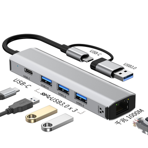Adaptateur USB 3.0 personnalisé avec port réseau 2-en-1 Type-C RJ45, carte réseau Gigabit, aucun pilote requis, en stock - Product Image 2
