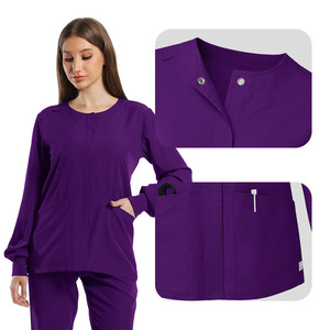 Temu Women's Scrub Set Long Sleeve Stretch Knitted Moisture Wicking Hospital Uniform Split Set Full Size Coverage - Product Image 2