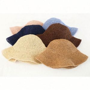 Wholesale <b>Cheap</b> Foldable <b>Bucket</b> Sun Hat Hand Woven Pineapple Pattern Paper Straw Hat for Women Lady Girl - Product Image 3