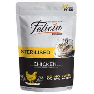 Felicia Nourriture Humide Complète pour Chats Stérilisés 85gr Poulet en Gelée Nourriture pour Animaux en Conserve Sans Céréales Durable - Product Image 1