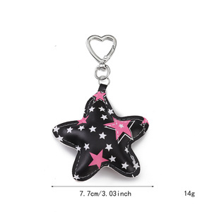 Star Print PU Leather <b>Bag</b> Charm Puffy Five Pointed Star Keychain <b>Heart</b> Shaped Metal Lobster Clasp Y2K Sweet Backpack Pendant - Product Image 6