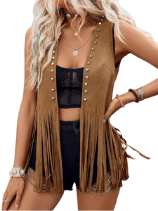 Veste Western Femme Style Cowgirl Vintage à Franges, Gilet Sans Manches en Faux Daim avec Rivets et Pompons, Tendance Années 70 <span class=keywords><strong>Hippie</strong></span> - Grande Vente - Product Image 2